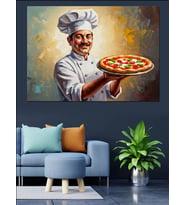 Elinde Tepsiyle İtalyan Pizza Şefi Dekoratif Kanvas - Mdf Ahşap Tablo