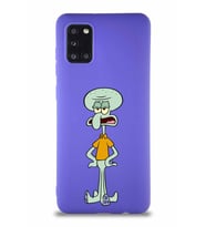 Samsung Galaxy A31 Soft Premier Kapak Squidward Dokunaç Tasarımlı Silikon Kılıf - Mor (Şeffaf)