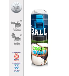 Coral High Çelik Matara Termos/Suluk 31995 - 500ml, Lacivert Futbol Desenli - Erkek Çocuk
