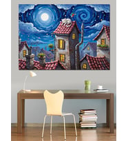 Van Gogh Tarzı Kasaba Dekoratif Kanvas - Mdf Ahşap Tablo