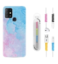 INFINIX Hot 8 9 10 11S Hot 10 Play 10T Kılıf Kablo Koruma Spiral Silikon Pink Blue Abstract 1385