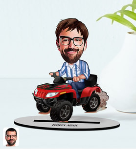 BK Gift Kişiye Özel Erkek Atv Sürücüsü Karikatürlü Ahşap Biblo Model-1