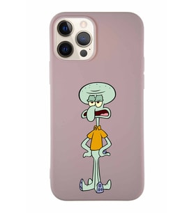 Apple iPhone 12 Pro Soft Premier Kapak Squidward Dokunaç Tasarımlı Silikon Kılıf - Pudra (Şeffaf)