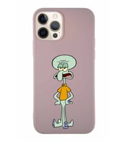 Apple iPhone 12 Pro Soft Premier Kapak Squidward Dokunaç Tasarımlı Silikon Kılıf - Pudra (Şeffaf)