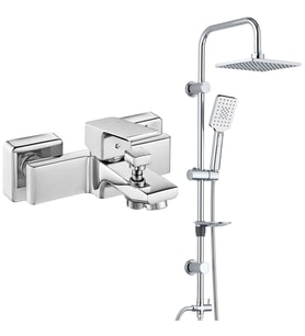 ECA Tiera Banyo Bataryası+T-MAY Banyo Belen Kare Tepe Duş Takımı Seti Paslanmaz  (Krom)