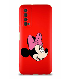 Huawei P Smart 2021 Soft Premier Kapak Minnie Mouse-A Tasarımlı Silikon Kılıf - Kırmızı (Şeffaf)