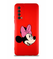 Huawei P Smart 2021 Soft Premier Kapak Minnie Mouse-A Tasarımlı Silikon Kılıf - Kırmızı (Şeffaf)