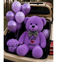 [ İSTEDİĞİNİZ İSMİ YAZIYORUZ ] Mor Renk Sevgiliye Özel Peluş Ayıcık-İsim Baskılı Peluş Oyuncak -Anneye ,Arkadaşa Özel Hediye (100 cm)