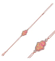 Gümüş Rose Pembe Opal Fatma Ana Eli Bayan Bileklik