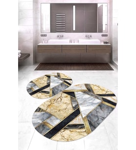 Dijital Baskılı Kaymaz Taban Yıkanabilir Oval 2'li Klozet Takımı Banyo Paspası NOKZ-SD-260 (Çok Renkli)