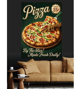 Pizza Dilim Vintage Tabela Dekoratif Kanvas - Mdf Ahşap Tablo