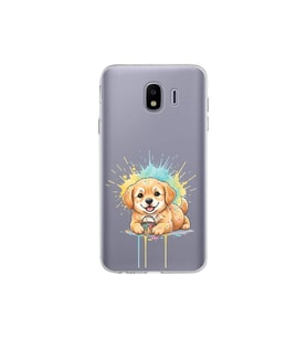 Samsung Galaxy J4 ile Uyumlu Splash Köpek Tasarımlı Şeffaf Silikon Kılıf
