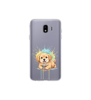 Samsung Galaxy J4 ile Uyumlu Splash Köpek Tasarımlı Şeffaf Silikon Kılıf