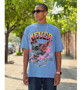 Unisex Oversize Acıd Wash NEVER T-Shirt