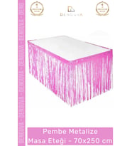 #MasaEteği 70x250 cm Doğum Günü Partisi Püsküllü Parlak Şık Masa Süsleme Metalize Masa Eteği Pembe
