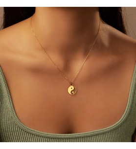 Kişiye Özel 925 Ayar Gümüş Yin Yang Kolye (Gold)