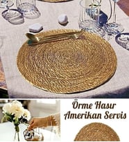 4 Adet Amerikan servis Bambu hasır sunum yanmaz tabak altlığı.