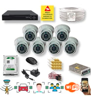 QROMAX 7 Kameralı Set - İnsan Yüz Araç Tanımalı Hareket Algılayan 5 MP SONY Lensli 36 IR Ledli DOME İç Mekan 1080P FULLHD Güvenlik Kamerası Seti D136B