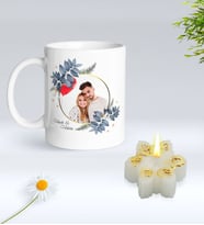 Yılbaşı Hediyesi BK Gift Kişiye Özel İsimli Fotoğraflı Beyaz Kupa Bardak ve Kokulu Kar Tanesi Mum Hediye Seti-1, Sevgiliye Hediye, Arkadaşa Hediye