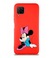 Huawei P40 Lite Soft Premier Kapak Minnie Mouse-E Tasarımlı Silikon Kılıf - Kırmızı (Şeffaf)