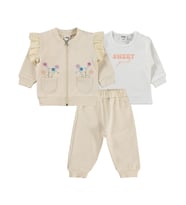 Civil Baby Çiçek Nakışlı Hırkalı 6-18 Ay Takım - Pudra