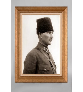 Altın Varaklı Çerçeveli Paspartulu Atatürk Tablo a667 (Gold)
