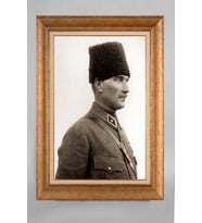 Altın Varaklı Çerçeveli Paspartulu Atatürk Tablo a667 (Gold)