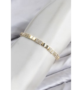 CM Kare Model Zirkon Taşlı VIP Seri Gold Renk Pirinç Kadın Bileklik TJ-BB8611