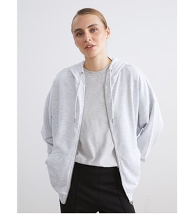 LCW Modest Gri Kapüşonlu Oversize Kadın Fermuarlı Sweatshirt