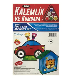 VIP KALİTE MAKET AHŞAP KALEMLİK VE KUMBARA SETİ 6 AKRİLİK BOYA SETİ AHŞAP ARABALI KALEMLİK FUL SET
