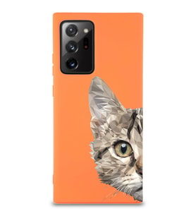 Samsung Galaxy Note 20 Plus Uyumlu Lansman Kılıf Catface Tasarımlı İçi Kadife Kapak-Turuncu (Şeffaf)