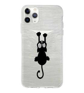 Apple iPhone 11 ProMax Uyumlu Kapak Çizgi Kedi Tasarımlı Şeffaf Silikon Kılıf
