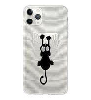 Apple iPhone 11 ProMax Uyumlu Kapak Çizgi Kedi Tasarımlı Şeffaf Silikon Kılıf