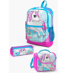 Coral High Kids Mavi Neon Pembe Unicorn Desenli 3’lü Okul Çanta Seti - Kız Çocuk
