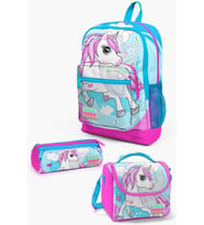 Coral High Kids Mavi Neon Pembe Unicorn Desenli 3’lü Okul Çanta Seti - Kız Çocuk