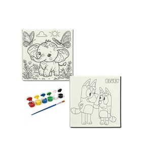 Okul Etkinliği-2'li Tuval Boyama Seti. 20x20 Cm Uv Baskı 6 Akrilik Boya 1 Fırça-model-225