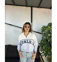 Oversize Fit Yarım Fermuarlı Kadın Crop Sweatshirt (Gri)