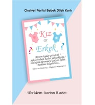 Cinsiyet Partisi Tahmin Ve Dilek Anı Kartı 8 Adet 10x14 cm