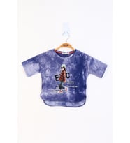 Toontoy Kız Çocuk Batik Desenli Düşük Kol Baskılı Tişört (Lacivert)