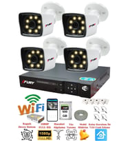 FURY 4 Kameralı 5mp Lens 1080p 2mp Color Görüntü 8 Warm Led Gece Görüş FullHd Güvenlik Kamera 5525W 500GB