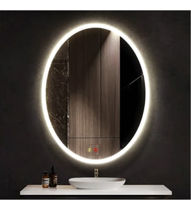 60x80(h) cm Buğu Çözücülü Dokunmatik Işıklı Kumlamalı Elips Banyo Aynası