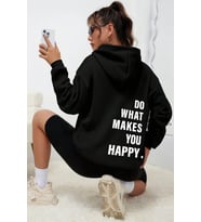 Do What Makes You Happy Baskılı Unisex Oversize Sweatshirt (Siyah)