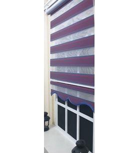 Pliseli Zebra Stor Perde Bordo Mavi Etek Dilimli ST 017