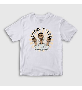 Presmono Unisex Çocuk Beyaz Bop Bop Yes Yes Skibidi Toilet T-Shirt 479788tt