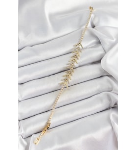Pirinç Gold Renk Zirkon Taşlı Balık Sırtı Kadın Bileklik 5886 - SSSSSS4280-6043