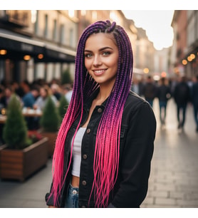 Afrika Örgüsü Ve Rasta İçin Sen Ombreli / Mor / Neon Pembe