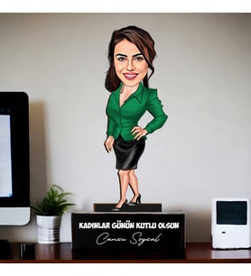 Kişiye Özel Ofis Çalışanı Güzel Kadın Karikatürlü Biblo