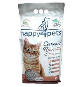 Happy4Pets Topaklaşan Kedi Kumu Marsilya Sabun Kokulu İnce Taneli 10 LT (Beyaz)