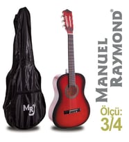 Manuel Raymond MRC87RB 3/4 Boy Junior Klasik Gitar Seti Kırmızı Sunburst Renk, Çocuklar İçin Uygun, Taşıma Kılıfı Hediyeli