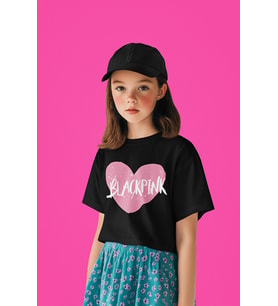 Blackpink Kalp Temalı Baskılı Unisex Müzik Grubu Çocuk Tişört (1-12 Yaş)